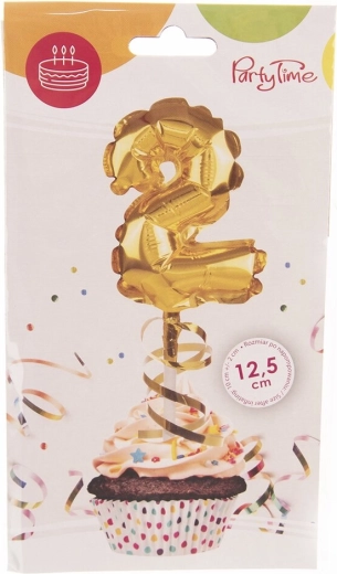 Foliowy balon w kształcie cyfry 2, złoty, cake topper 12,5 cm