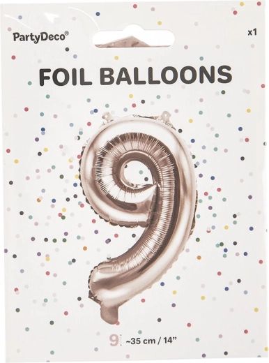 Foliowy balon cyfra 9 perłowo-różowy 35 cm