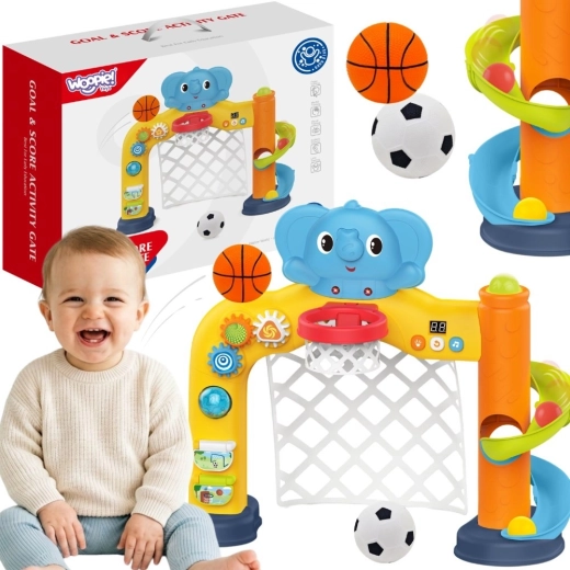 Woopie baby interaktywne centrum sportowe 2w1 – bramka i kosz do koszykówki ze słonikiem