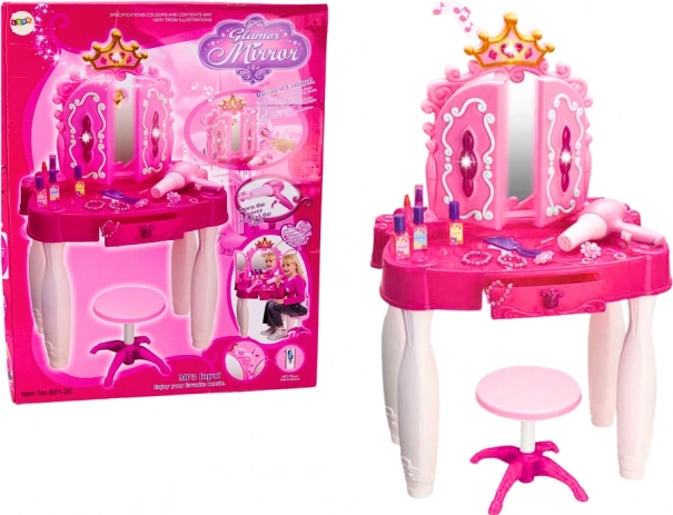 Dziecięca toaletka z magiczną różdżką i MP3, różowa