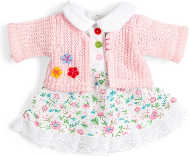 Bigjigs Toys kwiatowa różowa sukienka i różowy sweterek dla lalki 28 cm