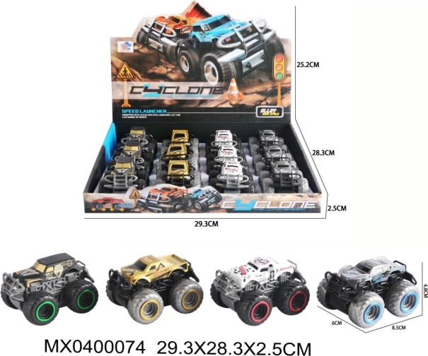 Metalowy samochód 4x4 na napęd typu pull-back z otwieranymi drzwiami
