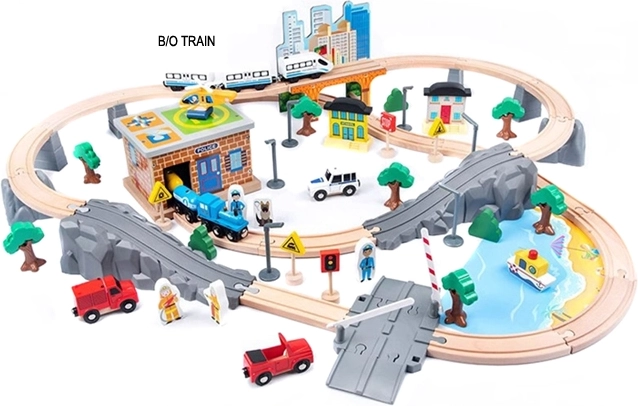 Drewniana kolejka na baterie, 95 elementów