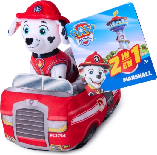 Paw Patrol Marshall 2w1 pluszak z wozem strażackim 22 cm