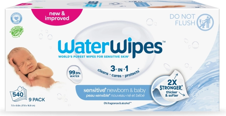 Chusteczki nawilżane WATERWIPES Newborn & Baby 3w1, 9×60 szt. (łącznie 540 szt.)