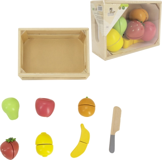 Babu drewniane owoce do krojenia w skrzynce