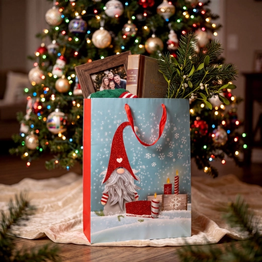 Świąteczna torba prezentowa z elfem i brokatem 31 × 42 × 12 cm - 1 sztuka