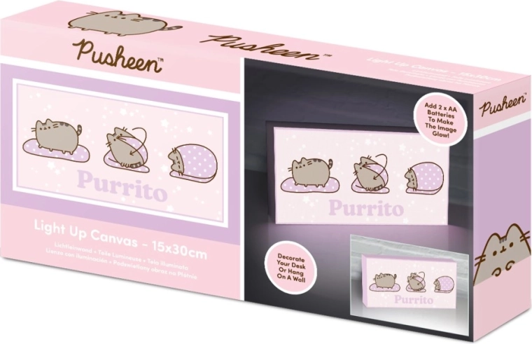 Pusheen świecący obraz 15 × 30 cm – różowe tło Purrito