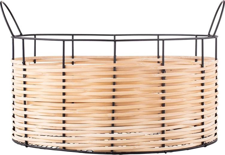 Kosz do przechowywania z metalu z naturalnym wyplotem 40 × 26,5 × 24,5 cm