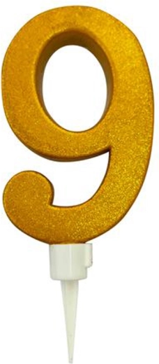 Świeczka tortowa cyfra 9 złota 16 cm