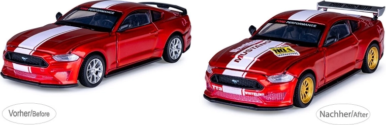JAMARA Ford Mustang GT czerwony metalowy model 1:42 z zestawem tuningowym