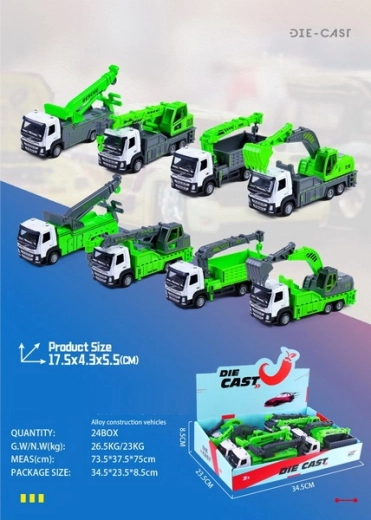 Samochodzik budowlany metal/plastik 17,5 cm z kołami wolnobieżnymi