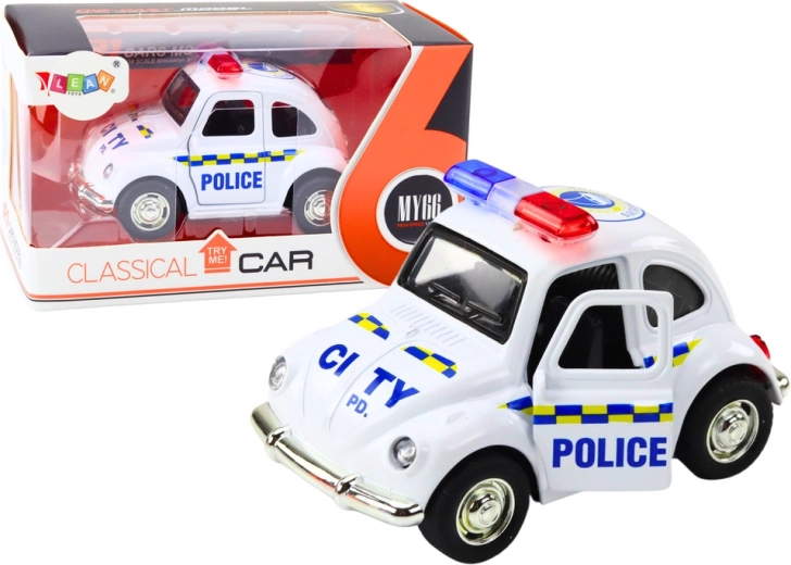 Klasyczny radiowóz 1:38 z napędem, światłami i dźwiękami, biały