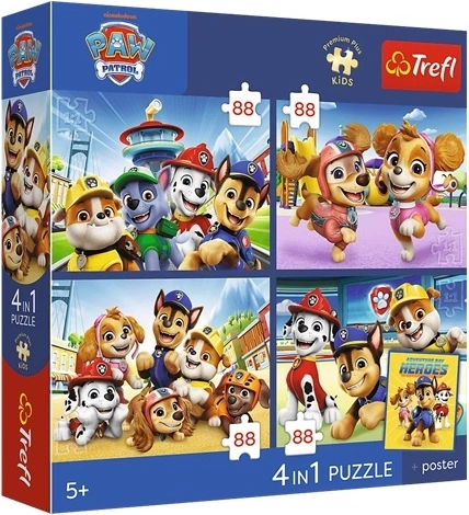 Puzzle Trefl 4w1 Psi Patrol (4×88 elementów) z plakatem