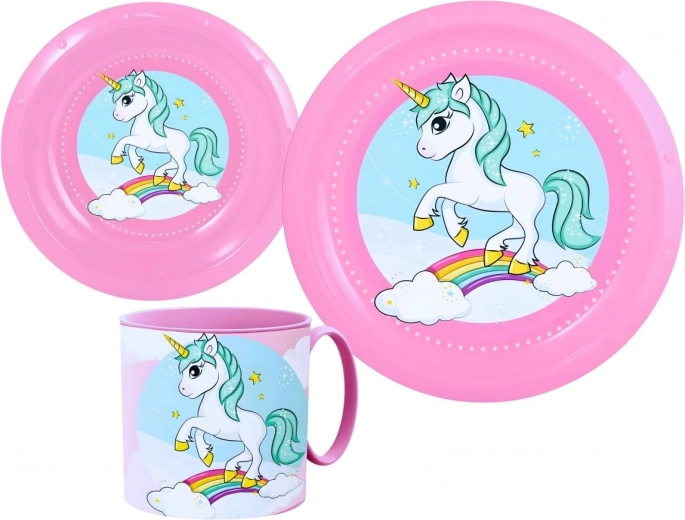 Dziecięcy plastikowy zestaw obiadowy Unicorn (3-częściowy)