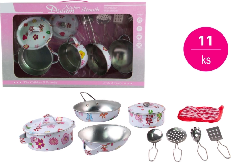 11‑częściowy metalowy zestaw dziecięcych naczyń z nadrukiem