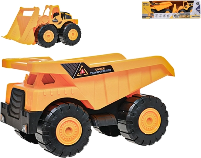 Zestaw pojazdów budowlanych – koparko-ładowarka 24 cm i wywrotka 26 cm