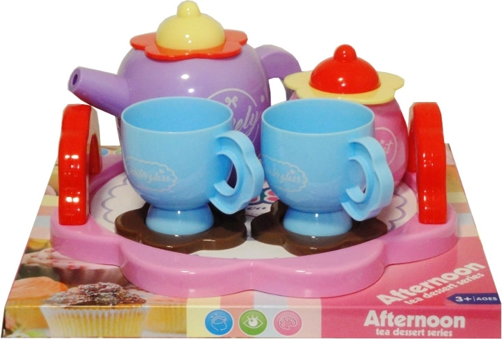 Zestaw kolorowej plastikowej zastawy do herbaty dla dzieci