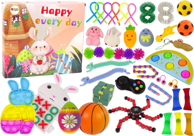 Wielkanocny zestaw zabawek fidget Pop It i squishy antystresowe – 42 sztuki