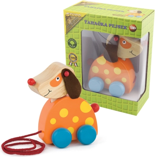 Drewniany piesek na sznurku BABU