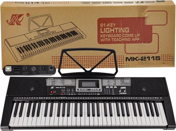 Keyboard elektroniczny z 61 klawiszami, podświetlane klawisze, zasilacz