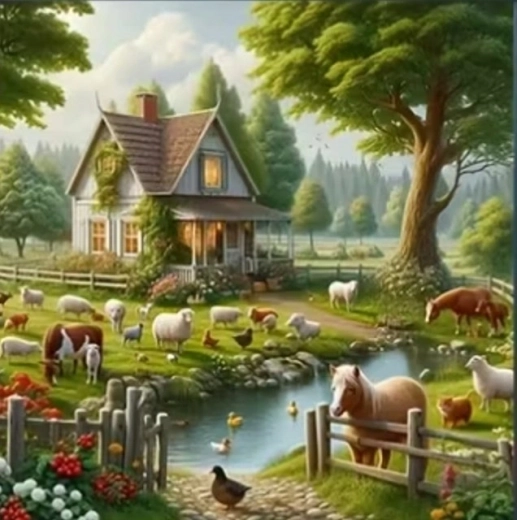 Norimpex malowanie diamentowe Wiejski dom ze zwierzętami 30 × 40 cm