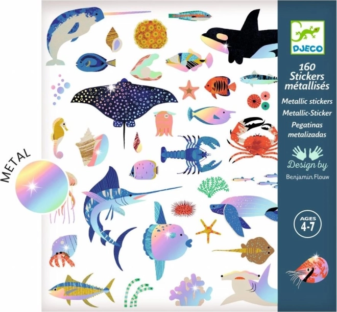 Djeco metaliczne naklejki – ocean, 160 szt.