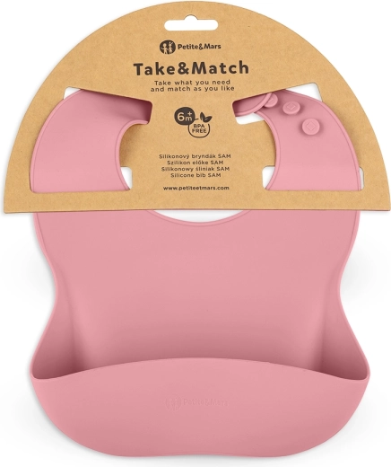 Petite&Mars silikonowy śliniak Take&Match dusty rose 6m+