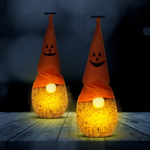 Halloweenowy krasnal LED z poliestru, 20 cm – 1 sztuka
