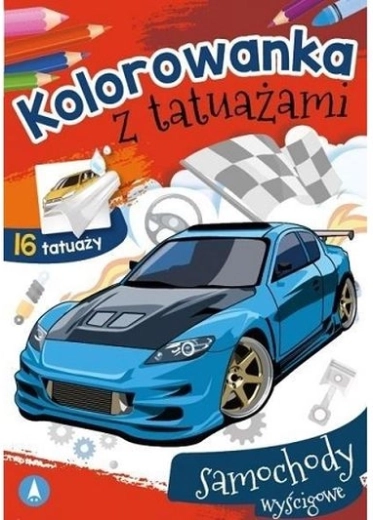 MOTOtattoo – kolorowanki z zmywalnymi tatuażami Wyścigowe auta