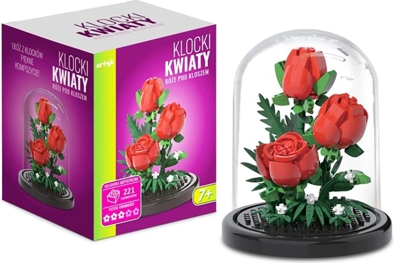 Konstrukcyjny zestaw klocków: róże pod przezroczystym kloszem (221 elementów)