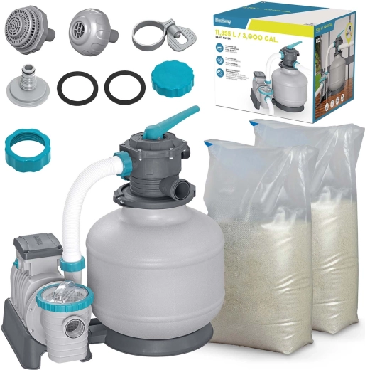 Piaskowa filtracja do basenu 11 355 l/h z timerem + piasek 50 kg BESTWAY