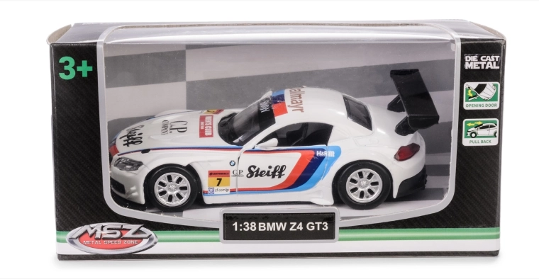 Metalowy model auta bmw z4 gt3 1:38 z napędem pull-back