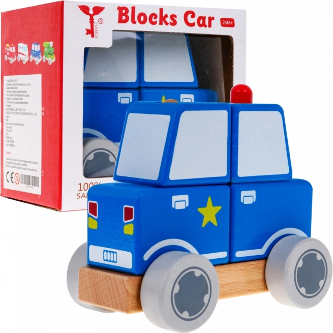 Drewniany policyjny samochodzik z klockami