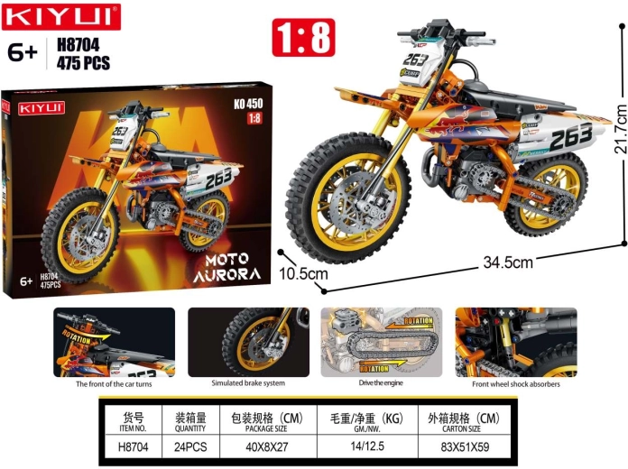 Klocki konstrukcyjne motor cross – 475 elementów