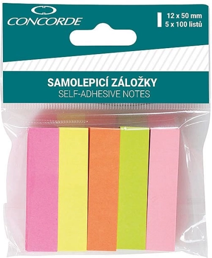 Neonowe samoprzylepne zakładki 12 × 50 mm, 5 × 100 kartek