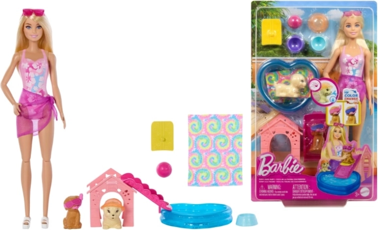 Zestaw do zabawy Barbie z pieskami do kąpieli z efektem zmiany koloru - 1 sztuka