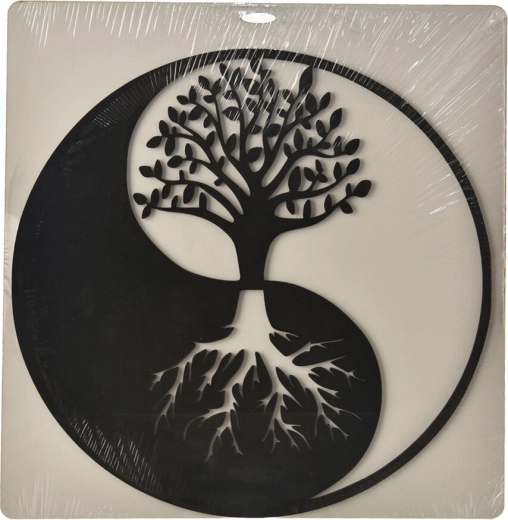 Drewniana dekoracja ścienna yin-yang czarna 35 × 35 cm