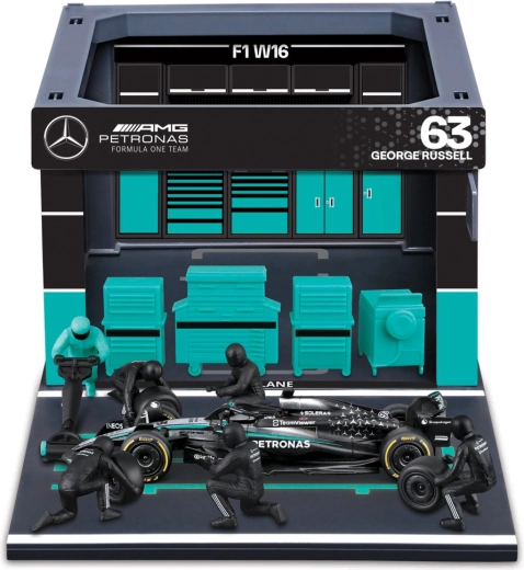 Bburago Formula Racing F1 Pit Pass – zestaw Mercedes-AMG Petronas W16 2025 George Russell 1:43