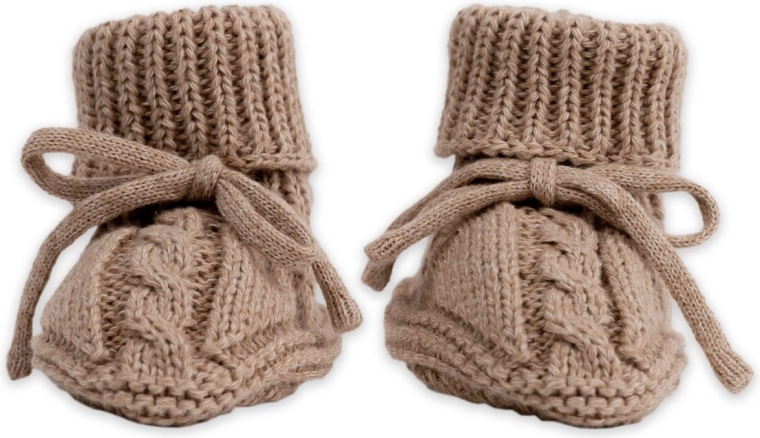 Lodger dzianinowe buciki niemowlęce Knit Cable Fudge 0–6 miesięcy