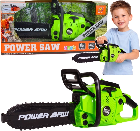 Dziecięca zabawkowa piła łańcuchowa ze światłami i dźwiękami – zielona