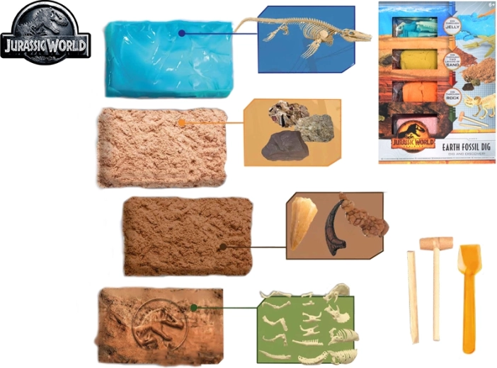 Jurajski świat – zestaw do wykopywania skamieniałości dinozaurów, 4 skamieliny