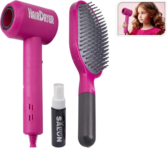 Zestaw dla małych fryzjerek z suszarką, grzebieniem i spryskiwaczem