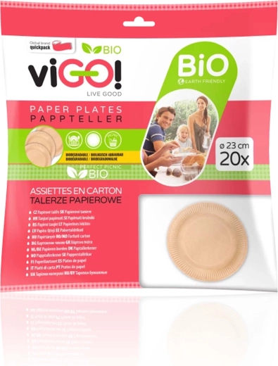 VIGO! Bio papierowe talerze brązowe 23 cm, 20 sztuk