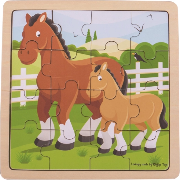 Drewniane puzzle ramkowe Koń ze źrebięciem – BIGJIGS TOYS