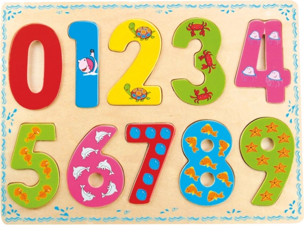 Bino drewniane puzzle liczby ze zwierzętami wodnymi