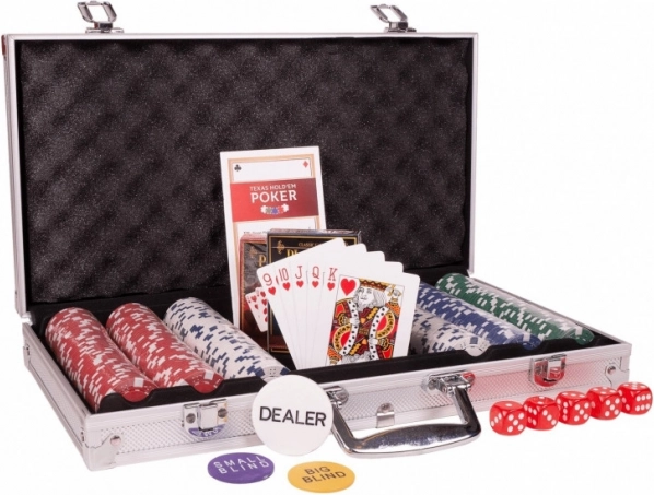Zestaw żetonów pokerowych w aluminiowej walizce, 300 szt.