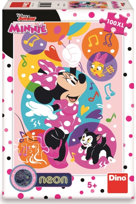Świecące Neonowe Puzzle Minnie i Baloniki 100 XL elementów