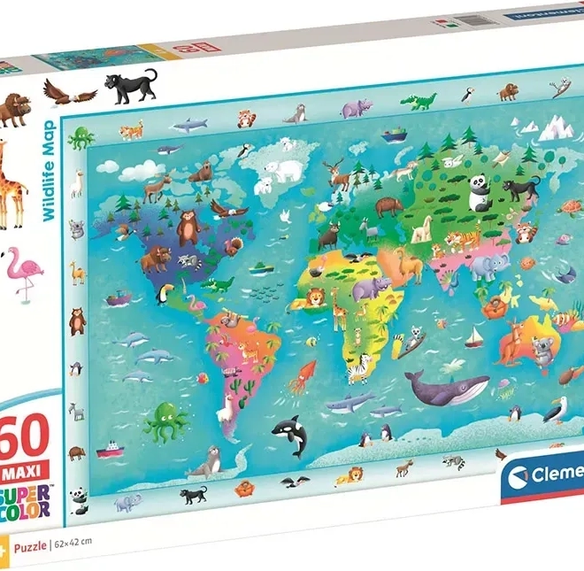 Clementoni puzzle Mapa świata ze zwierzątkami MAXI 60 elementów