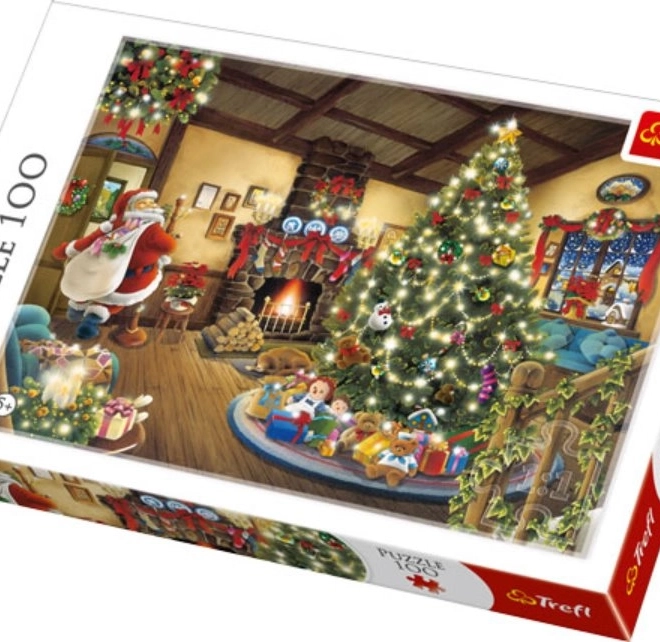 Puzzle Święty Mikołaj przy choince 100 części